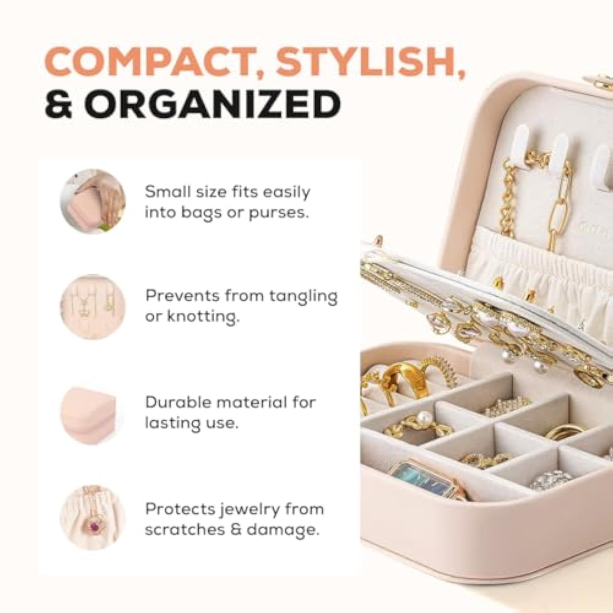 Travel Jewellery Case Pink, PU Leather Organiser Box